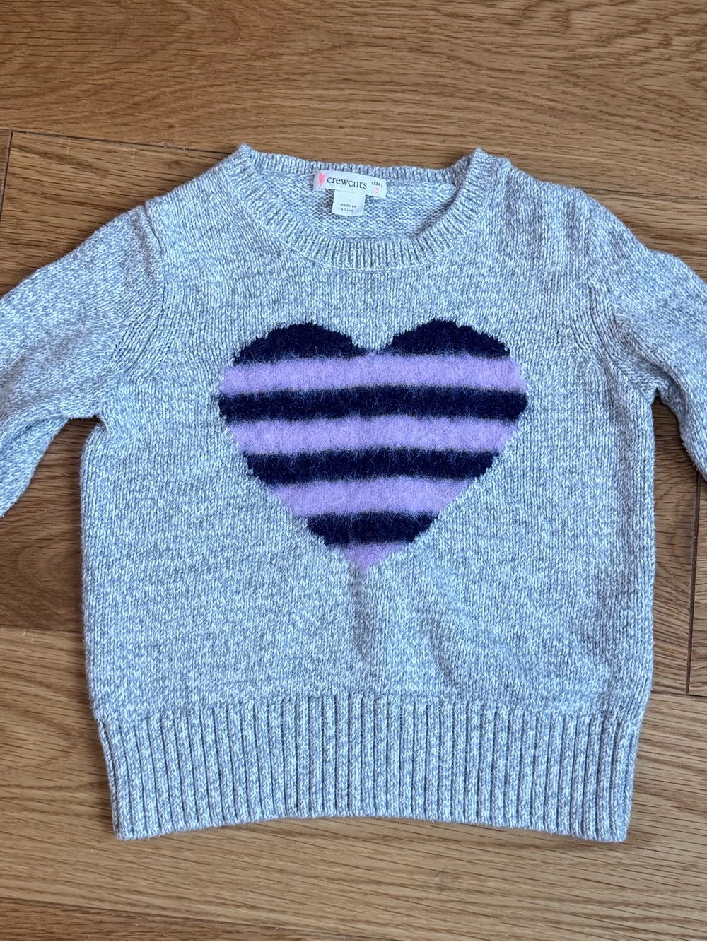 Crewcuts Gray Sweater with Pink and Black Striped Heart